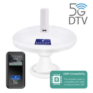 Falcon FN-5GDTV-3400 - Combined Omni-Directional TV Antenna + 5G Ready Amplified Antenna & 5G 3400Mbps Router (Compatible with Nano & eSIM) - TV & Internet System