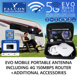 Falcon EVO MOBILE Deluxe – Portable 5G Amplified Antenna including 150bps 4G Portable Router + Accessories