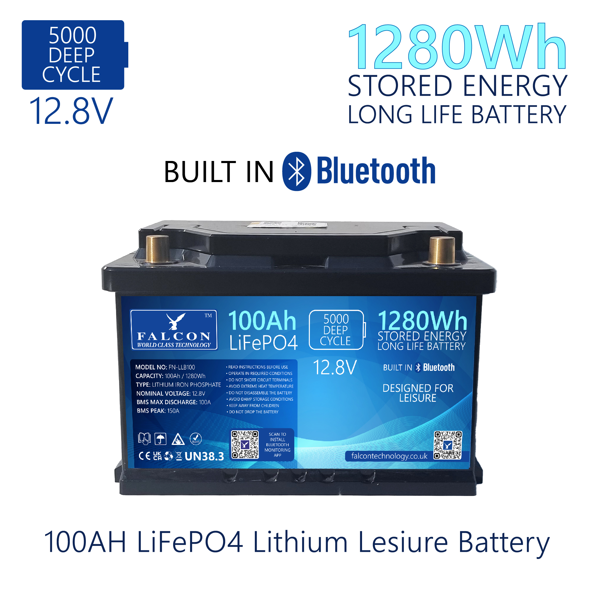 Falcon FN-LLB100 - 100AH Lithium Leisure Battery Front Image-01