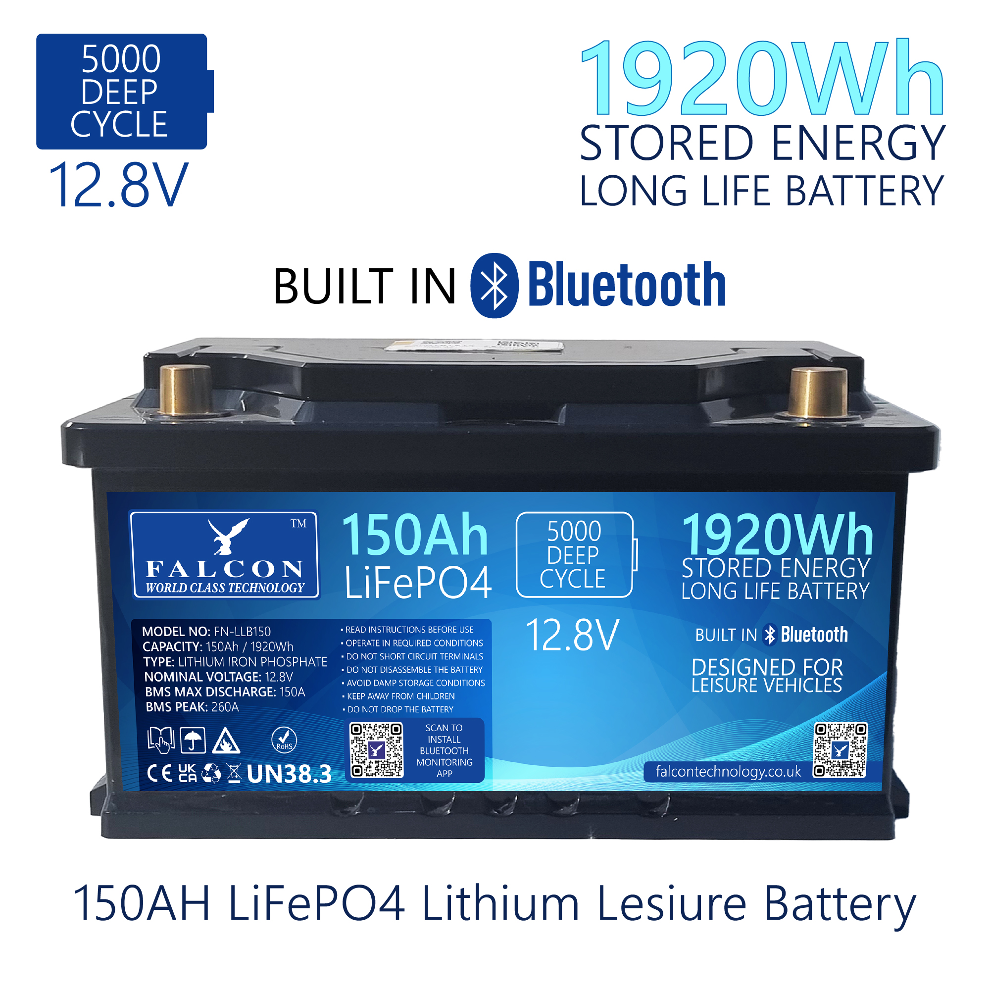 Falcon FN-LLB150 - 150AH Lithium Leisure Battery Front Image-01
