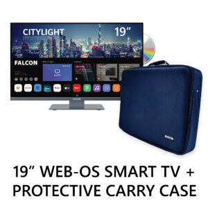 Falcon 19" WebOS SMART Camping TV & Protective Carry Case Bundle  - 12v/24v/240v Integrated DVD Player, Bluetooth 5.0, Streaming, Freeview, Freesat 3 x HDMI, 2 x USB + Carry Case