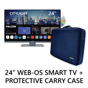 Falcon 24" WebOS SMART Camping TV + Protective Carry Case - 12v/24v/240v Integrated DVD Player, Bluetooth 5.0, Streaming, Freeview, Freesat 3 x HDMI, 2 x USB + Carry Case