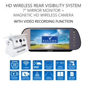 FALCON HD Magnetic Wireless Camera System + 7 inch Mirror Monitor with DVR recording